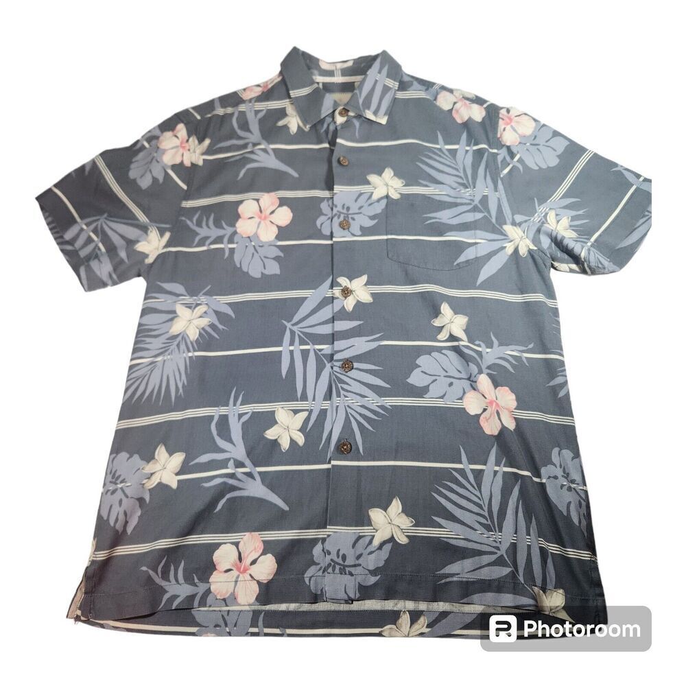 Tommy Bahama Shirt Mens M 100% Silk Hawaiian Casual Short Sleeve Button Down